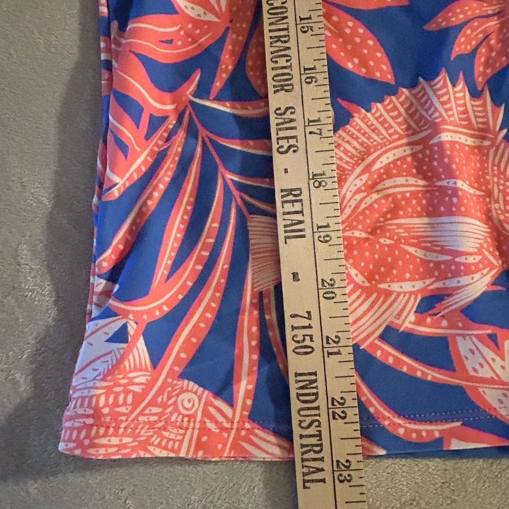 Caribbean Joe 1/4 Zip Swim Shirt Tropical Fish Plants Hawaiian Blue/Coral Sz Med - Picture 5 of 8